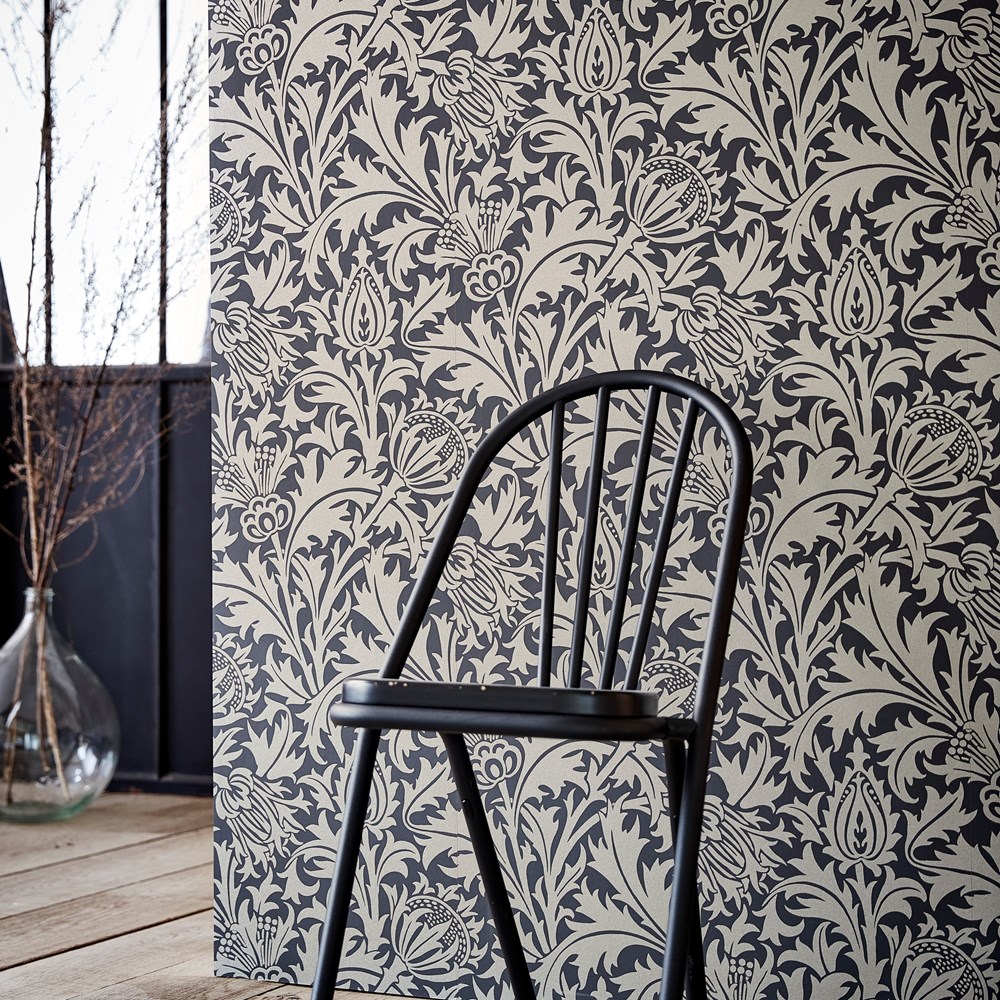 Pure Thistle Wallpaper 216549 by Morris & Co in Black Ink